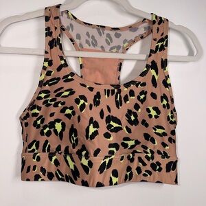 Fabletics Leopard Print Sports Bra - Tan and Black